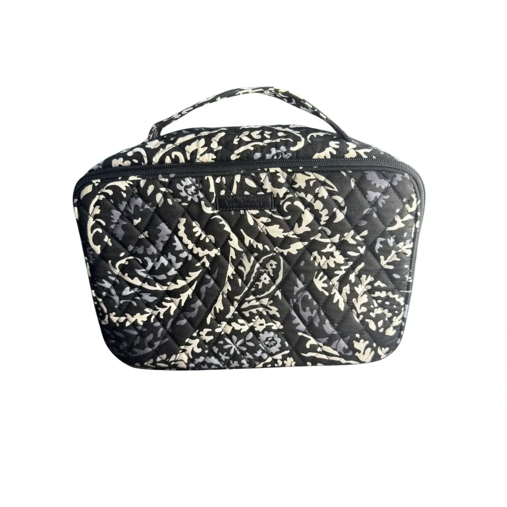 Vera Bradley Train Case Cosmetic‎ Makeup Bag Travel Organizer Black Paisley